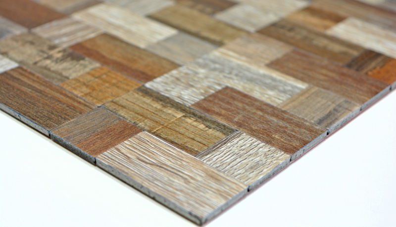 carreau mosaïque autocollant ALU gris beige métal aspect bois carrelage MOS200-2322
