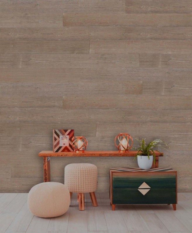 Panneaux muraux en bois autocollants Panneau mural en bois Panneau mural gris brun - MOS170-W015 ( 9 pièces)