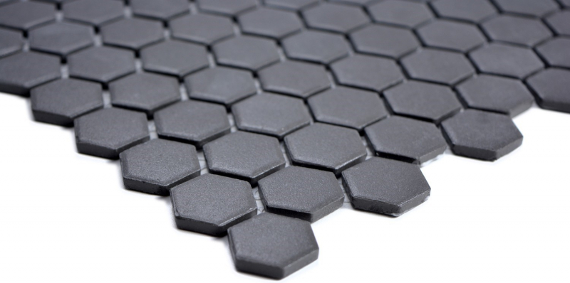 Carreau de mosaïque céramique Hexagon noir non émaillé MOS11A-0304-R10_f