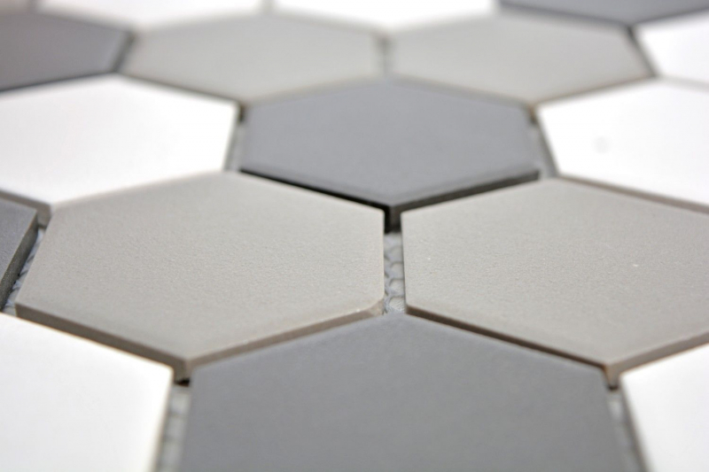 Carreau de mosaïque Céramique Hexagon blanc gris noir non émaillé MOS11B-0123-R10_f