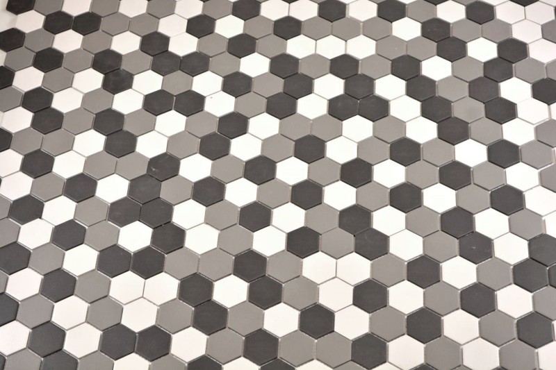 Hexagonal Hexagonal Mosaïque Carreau Céramique blanc gris noir non émaillé antidérapant Carreau salle de bain - MOS11B-0123-R10