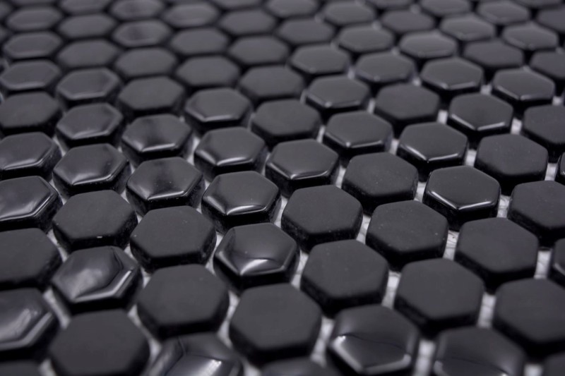 Mosaïque de verre Hexagonal Mosaïque hexagonale noire brillante mate Carreau de mosaïque murale Carrelage cuisine salle de bain