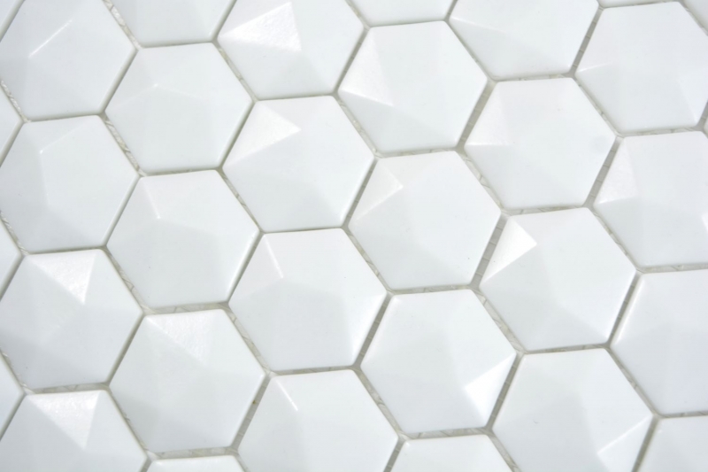 Mosaïque de verre Hexagonal Mosaïque hexagonale blanche 3D Carreaux de mosaïque murale Miroir de carrelage cuisine salle de bain MOS11-AR01_f