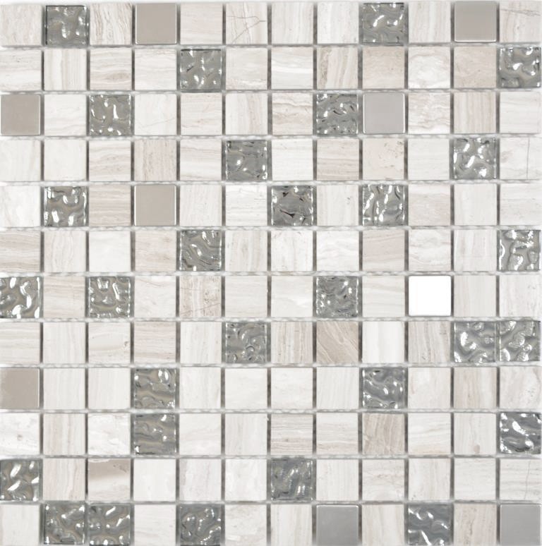 Pierre naturelle Rustique Mosaïque de verre Acier inoxydable gris blanc argenté clair Carreau de mur Carreau de cuisine Salle de bain WC - MOS82-0108