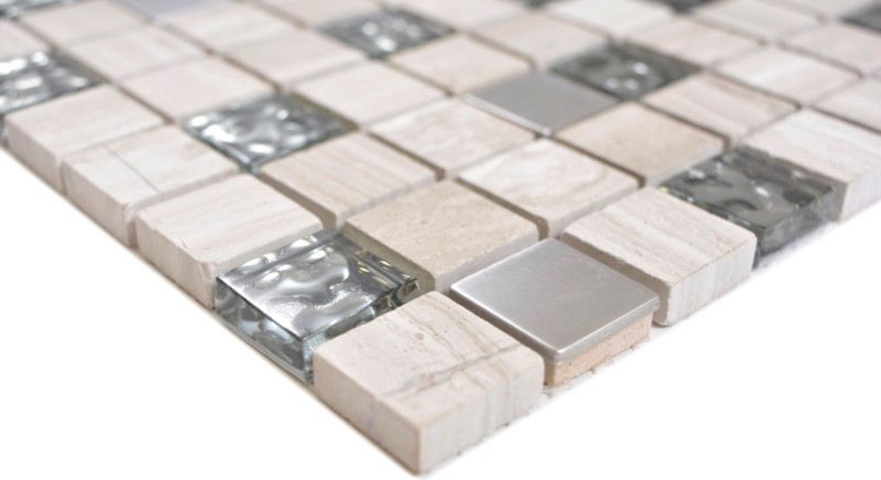 Pierre naturelle Rustique Mosaïque de verre Acier inoxydable gris blanc argenté clair Carreau de mur Carreau de cuisine Salle de bain WC - MOS82-0108