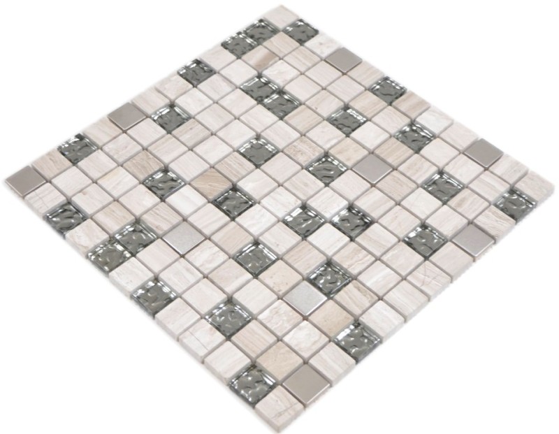 Pierre naturelle Rustique Mosaïque de verre Acier inoxydable gris blanc argenté clair Carreau de mur Carreau de cuisine Salle de bain WC - MOS82-0108
