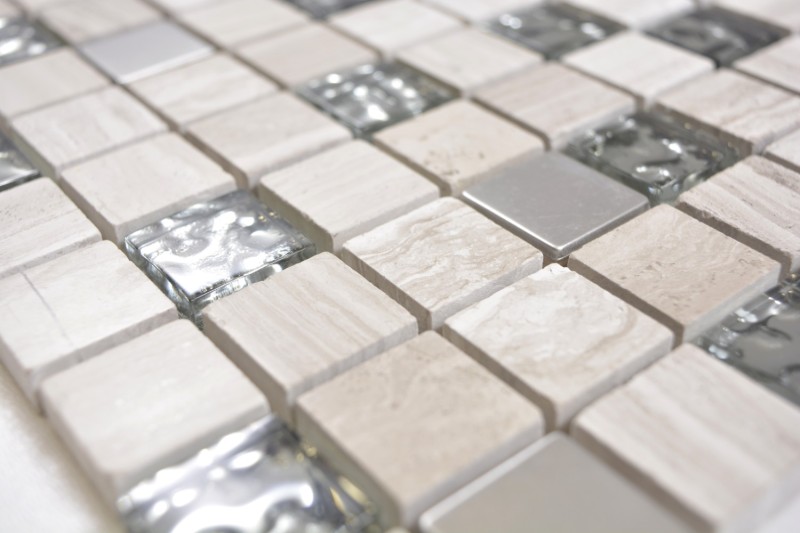 Pierre naturelle Rustique Mosaïque de verre Acier inoxydable gris blanc argenté clair Carreau de mur Carreau de cuisine Salle de bain WC - MOS82-0108
