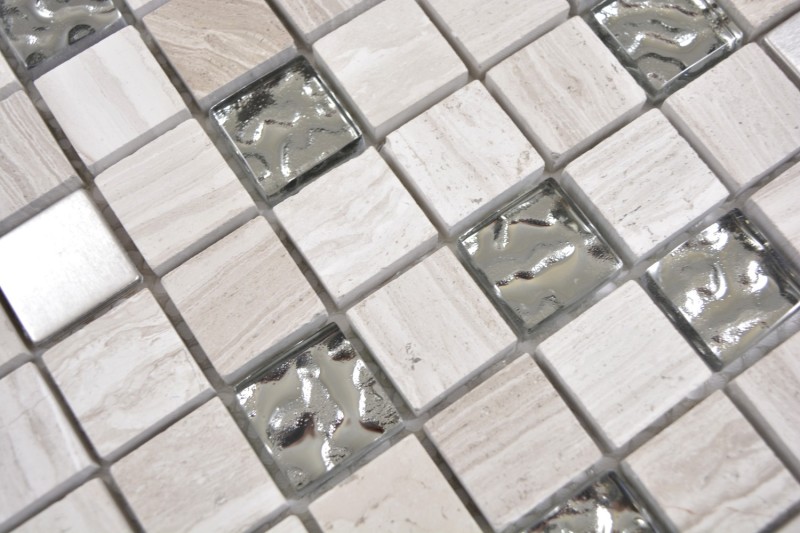 Pierre naturelle Rustique Mosaïque de verre Acier inoxydable gris blanc argenté clair Carreau de mur Carreau de cuisine Salle de bain WC - MOS82-0108