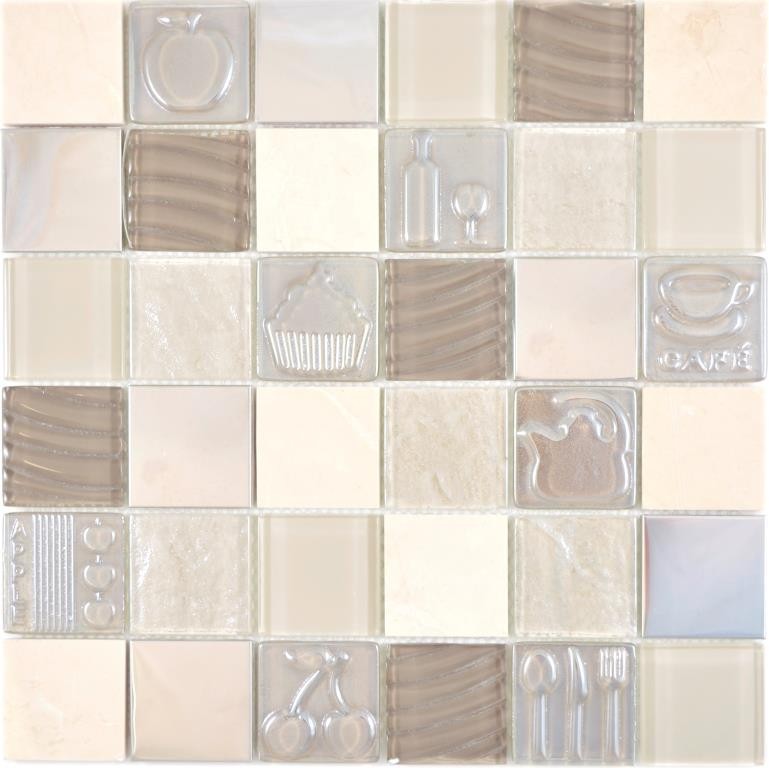 Mosaïque de verre Carreaux de mosaïque de pierre Acier relief beige cream boue mur carrelage cuisine salle de bain MOS88-1224