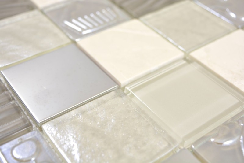 Mosaïque de verre Carreaux de mosaïque de pierre Acier relief beige cream boue mur carrelage cuisine salle de bain MOS88-1224