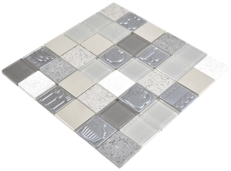 Mosaïque de verre Carreaux de mosaïque pierre artificielle acier relief gris cream mur carrelage cuisine salle de bain MOS88-0217
