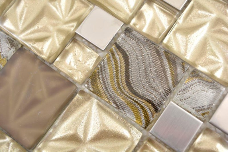 Mosaïque de verre Carreaux de mosaïque acier beige marron mur carrelage cuisine salle de bain