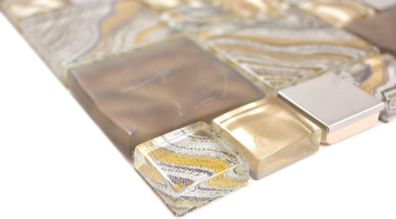 Mosaïque de verre Carreaux de mosaïque acier beige marron mur carrelage cuisine salle de bain