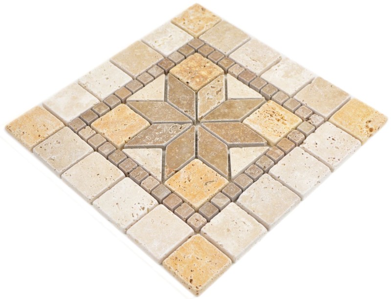 Insert pierre naturelle décor jaune or beige noisette travertin carreau mosaïque sol carreau mural cuisine - MOSDEKO80