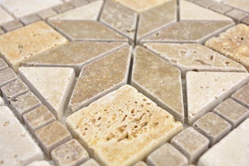 Insert pierre naturelle décor jaune or beige noisette travertin carreau mosaïque sol carreau mural cuisine - MOSDEKO80