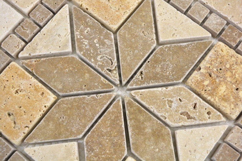 Insert pierre naturelle décor jaune or beige noisette travertin carreau mosaïque sol carreau mural cuisine - MOSDEKO80