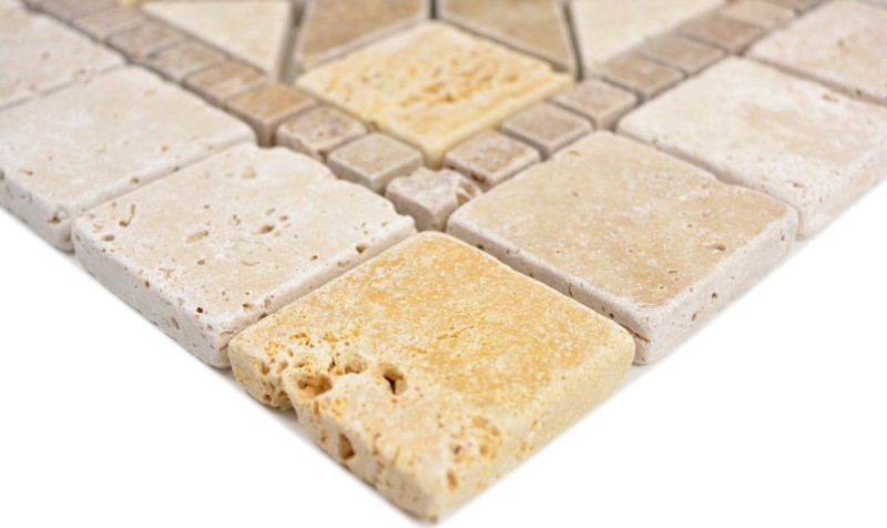 Insert pierre naturelle décor jaune or beige noisette travertin carreau mosaïque sol carreau mural cuisine - MOSDEKO80