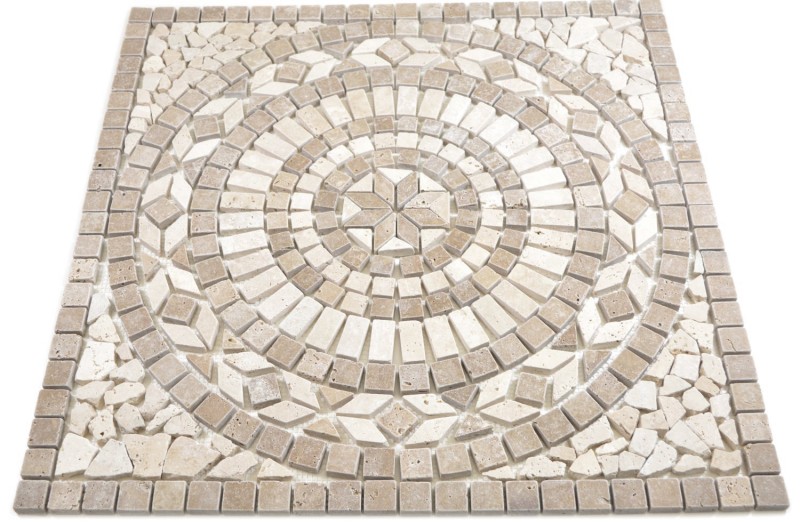 XL encastrement pierre naturelle travertin beige clair crème brun noix carreau mosaïque sol cuisine mur salle de bain sauna - MOSDEKO68