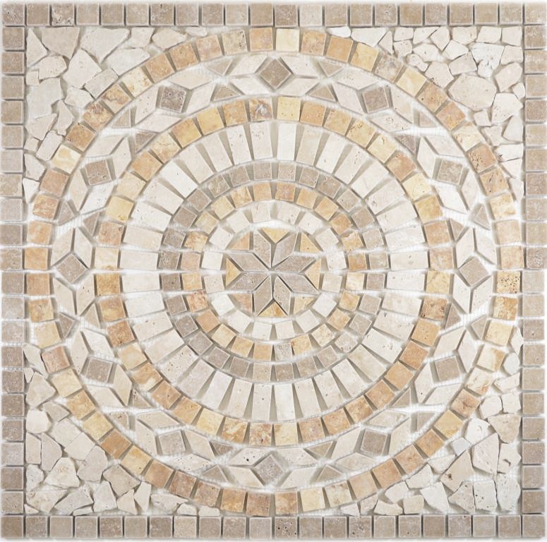 XL encastrement pierre naturelle jaune or beige clair noyer brun travertin carreau mosaïque sol cuisine mur salle de bain sauna - MOSDEKO79