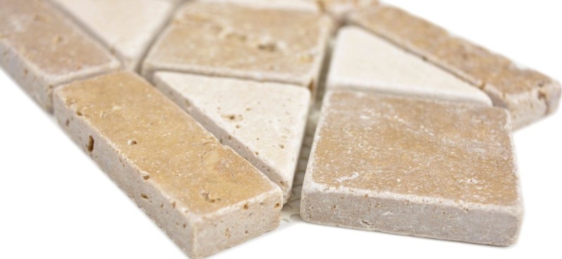 Travertin Pierre naturelle Bordures beige crème brun chocolat noyer mur sol douche salle de bain cuisine sauna - MOSBor-0246
