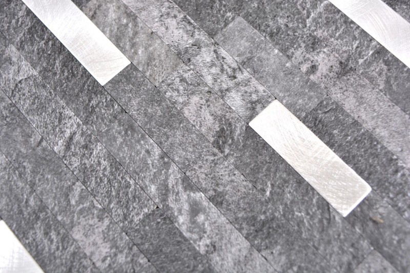 Vinyle composite aspect pierre Black Quartz/Silver Carreau mosaïque mural Cuisine Salle de bain MOS200-22BS_f