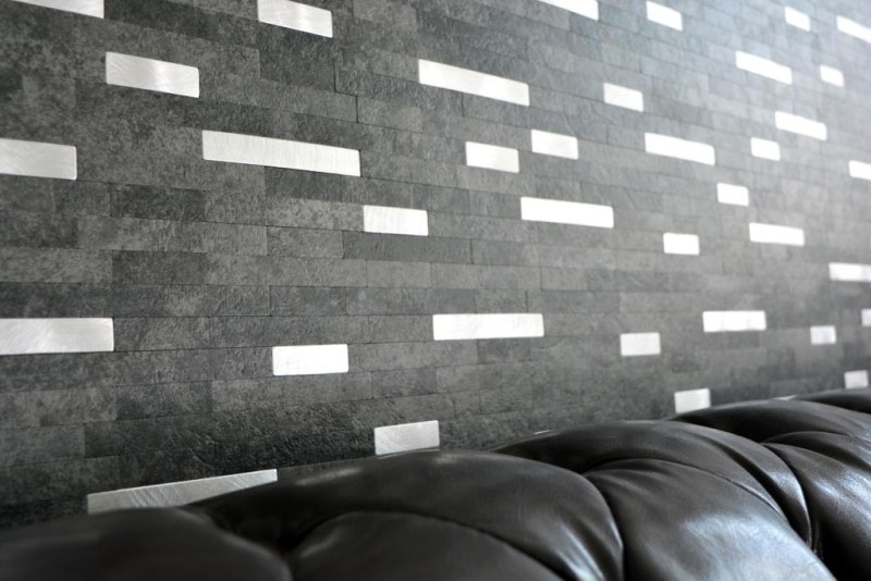 vinyle adhésif bâtonnets de mosaïque aspect pierre quartz anthracite argent miroir carrelage cuisine mur MOS200-22BS