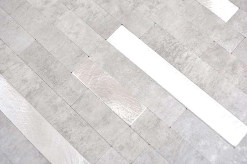 vinyle autocollant bâtonnets de mosaïque aspect pierre quartz ciment gris argent carrelage cuisine mur MOS200-4GS
