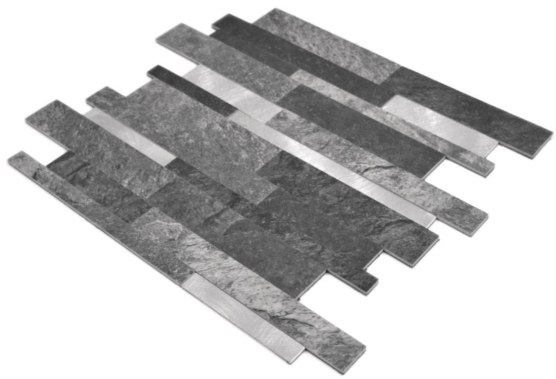 vinyle adhésif bâtonnets de mosaïque aspect pierre quartz anthracite argent miroir carrelage cuisine mur MOS200-32BS