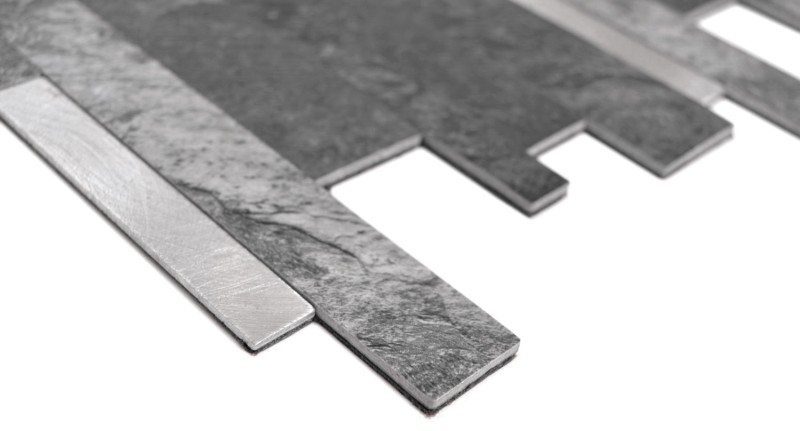 vinyle adhésif bâtonnets de mosaïque aspect pierre quartz anthracite argent miroir carrelage cuisine mur MOS200-32BS