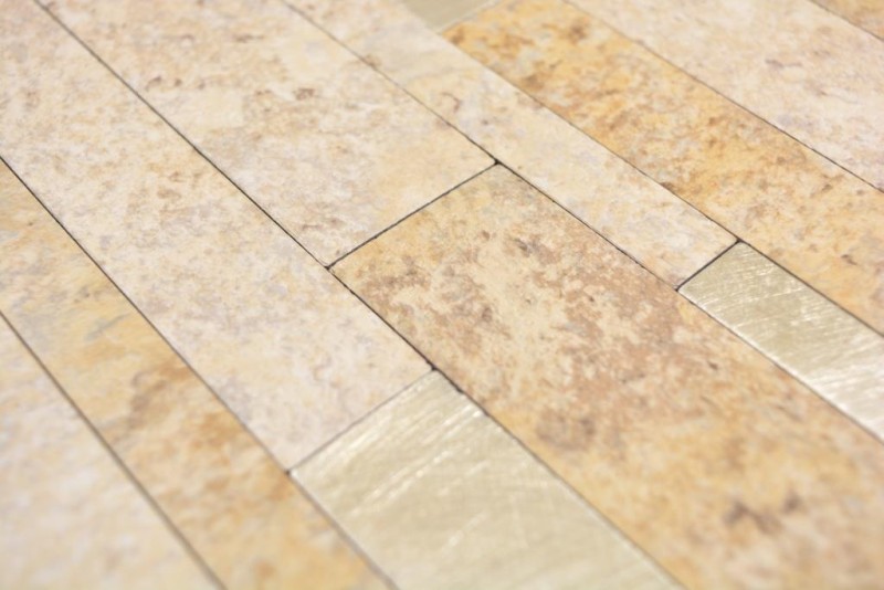 vinyle adhésif bâtonnets de mosaïque aspect pierre limstone brun or carrelage cuisine mur MOS200-36LBG