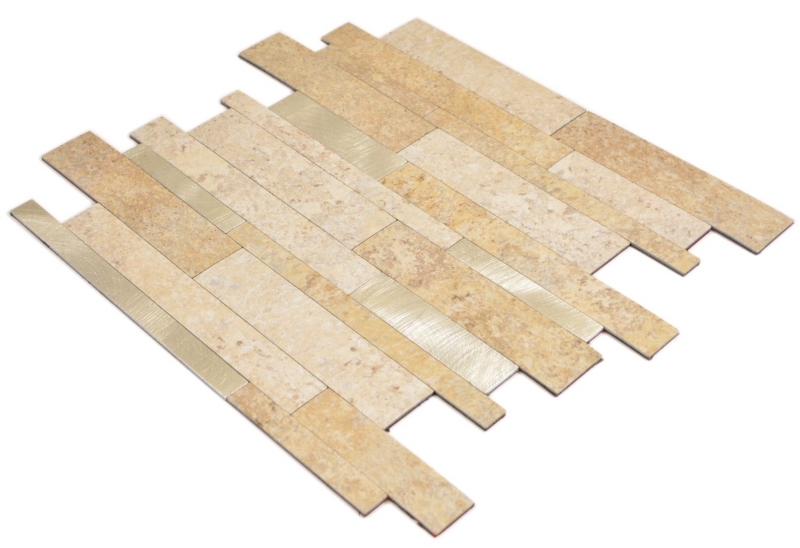 Vinyle composite aspect pierre Limestone brown/or Mosaïque murale Carrelage cuisine salle de bain MOS200-36LBG_f