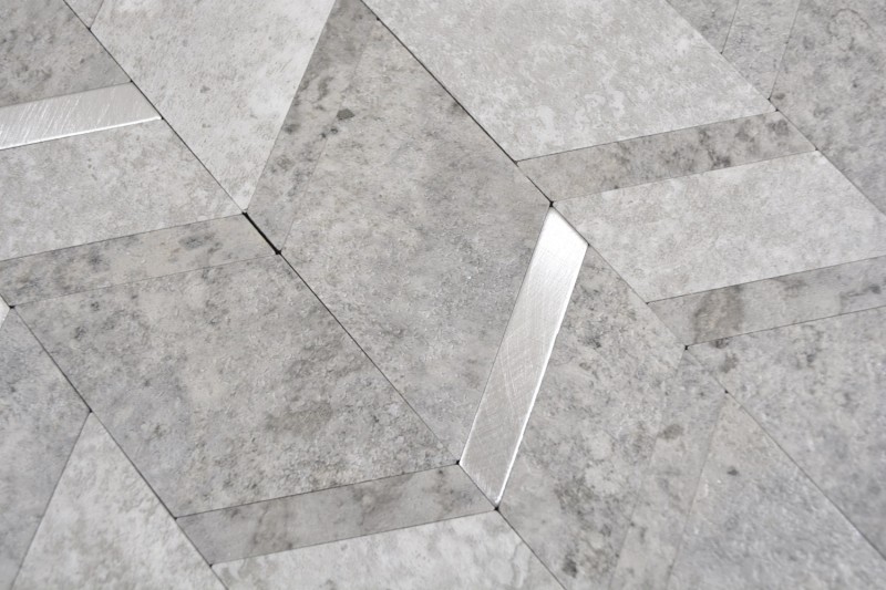 tapis mosaïque autocollant aspect flèche vinyle gris argenté anthracite carrelage cuisine