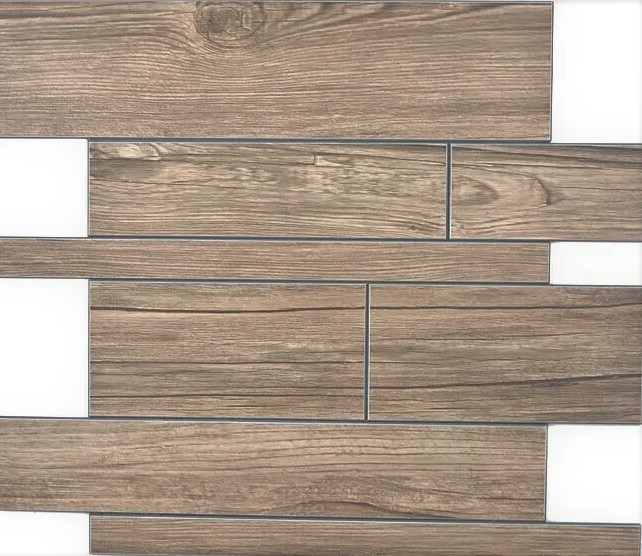 panneaux muraux autocollants aspect bois brun dosseret de cuisine carrelage