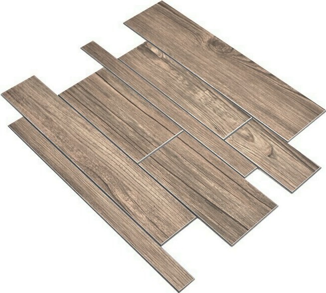 panneaux muraux autocollants aspect bois brun dosseret de cuisine carrelage