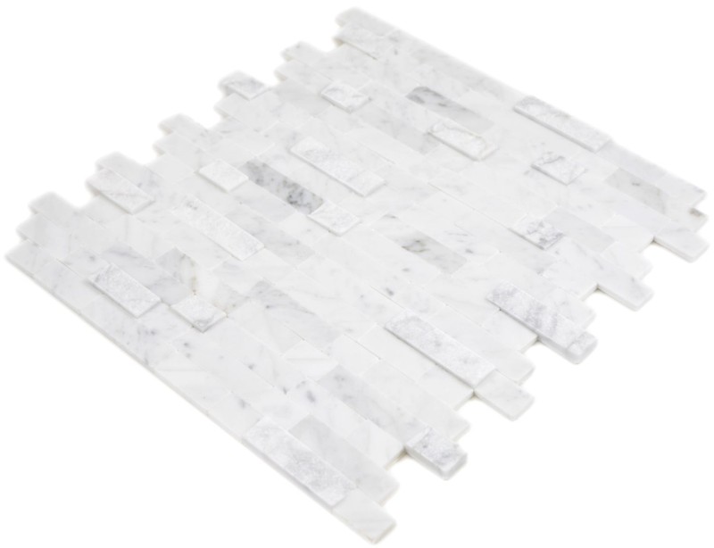 Bâtonnets de mosaïque composite autocollants Pierre naturelle blanche avec optique Carrare Miroir de carrelage Cuisine Optique murale MOS200-M22