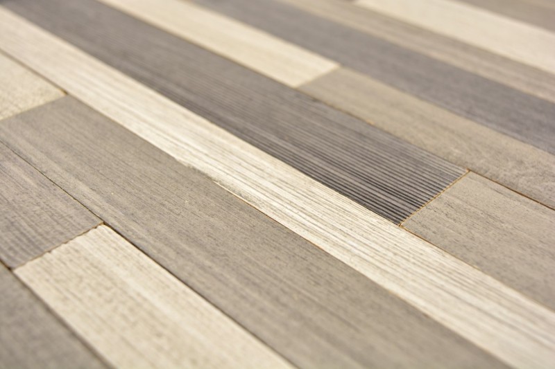 panneaux autocollants en bois véritable composite gris beige HSC mur en bois carrelage dosseret de cuisine MOS170-PW3