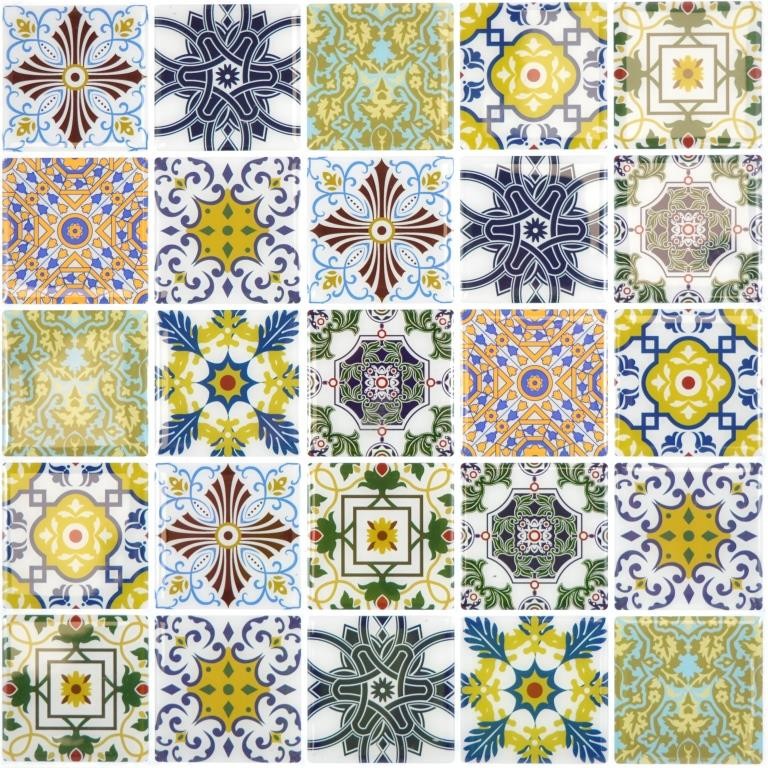 film mosaïque autocollant rétro aspect vintage style campagnard vinyle ornements carrelage cuisine
