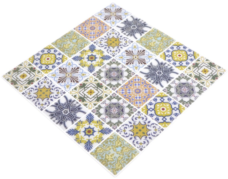 film mosaïque autocollant rétro aspect vintage style campagnard vinyle ornements carrelage cuisine