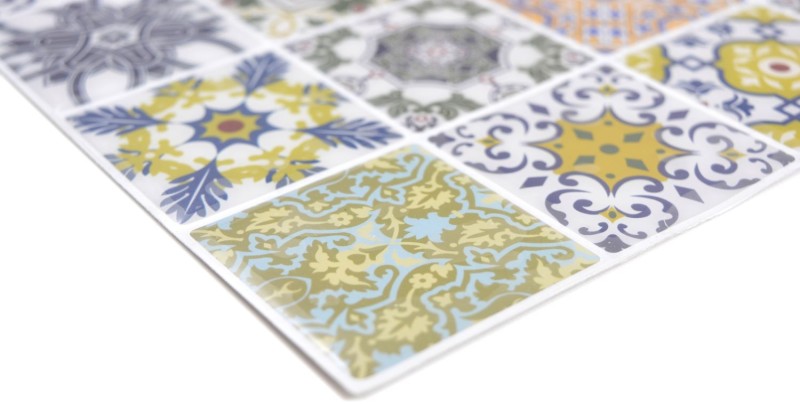 film mosaïque autocollant rétro aspect vintage style campagnard vinyle ornements carrelage cuisine