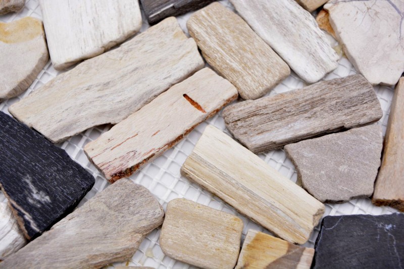 Mosaïque Bruch Mosaïque fossile en pierre naturelle Polygonal Mosiak Mat Wood aspect bois Receveur de douche Cuisine Mur Carrelage - MOS44-Fossil
