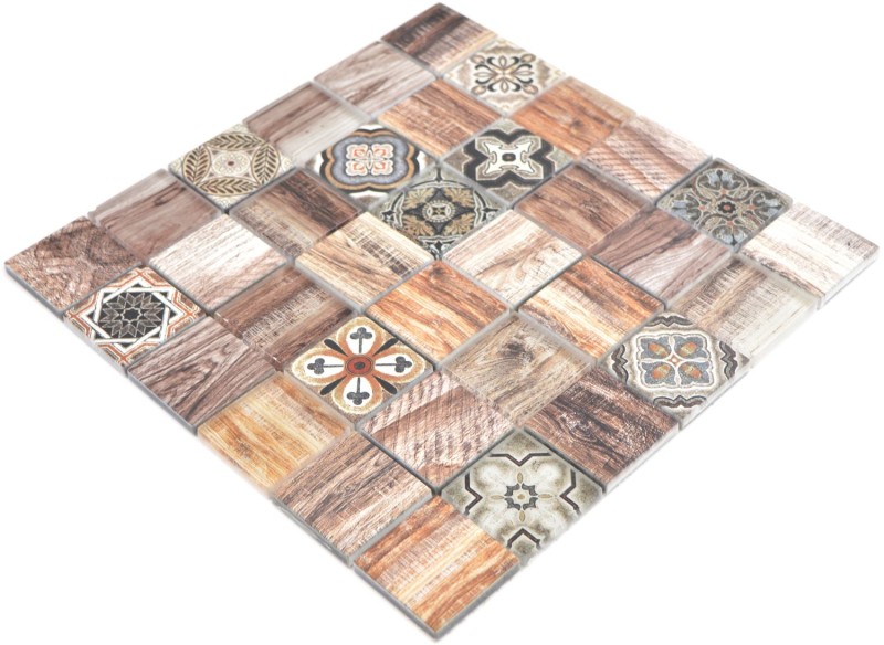 Carreau de mosaïque Patchwork brun beige marrone aspect bois Dos de cuisine MOS160-w200