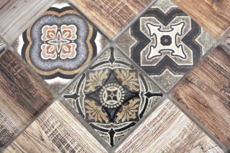 Carreau de mosaïque Patchwork brun beige marrone aspect bois Dos de cuisine MOS160-w200