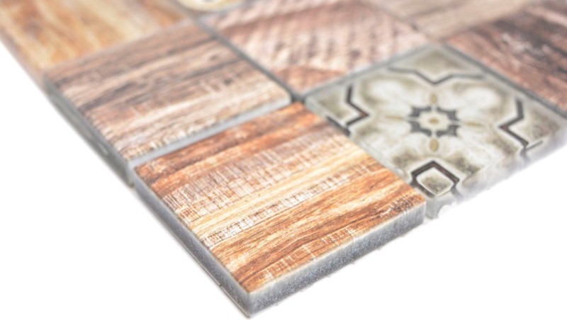Carreau de mosaïque Patchwork brun beige marrone aspect bois Dos de cuisine MOS160-w200