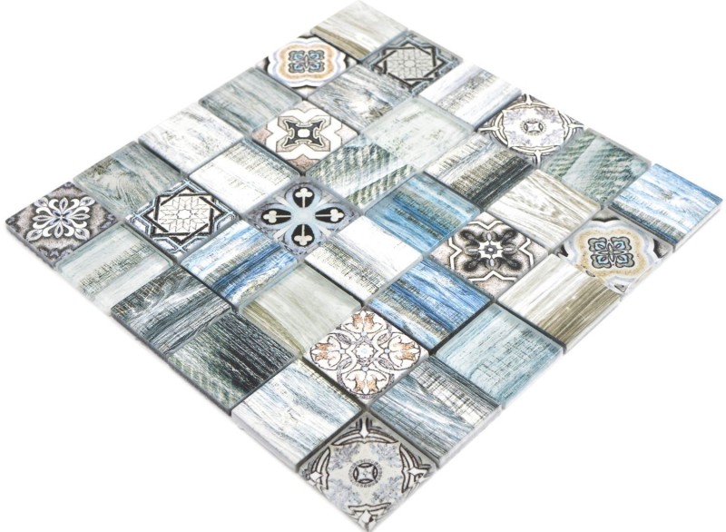Carreau mosaïque Patchwork mix bleu clair azzurro Carreau mosaïque mural imitation bois Dos de cuisine MOS160-w300