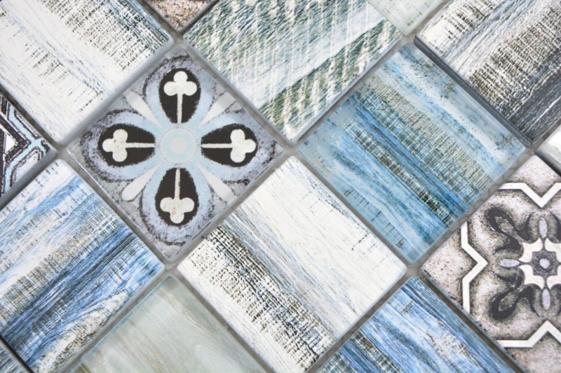 Carreau mosaïque Patchwork mix bleu clair azzurro Carreau mosaïque mural imitation bois Dos de cuisine MOS160-w300
