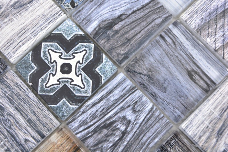 Mosaïque Carreau Patchwork bleu gris imitation bois Miroir de fond de cuisine MOS160-w400