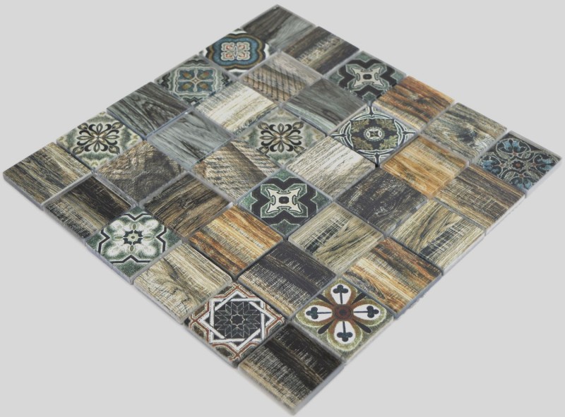 Carreau mosaïque Patchwork Beachhouse aspect bois RETRO Vintage bleu vert mur cuisine carrelage salle de bain MOS160-w500