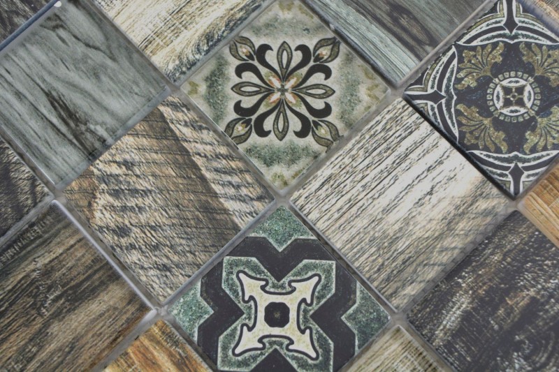Carreau mosaïque Patchwork Beachhouse aspect bois RETRO Vintage bleu vert mur cuisine carrelage salle de bain MOS160-w500