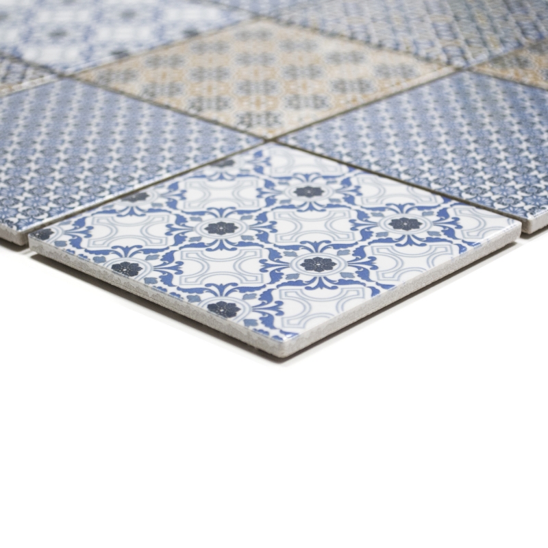 Motif main Retro Vintage Carreau de mosaïque Céramique blanc bleu orange gris MOS22B-1404_m