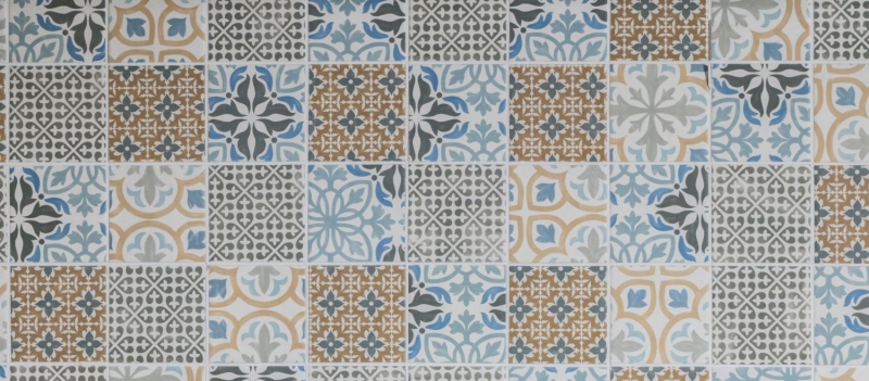 Motif main Retro Vintage Carreau de mosaïque Céramique crème bleu orange gris mat MOS22B-1406_m